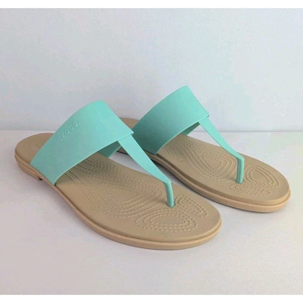 Crocs Tulum Flip Sandals Women’s Size 11 Jade Stone Bright Blue Thong Flop Shoes